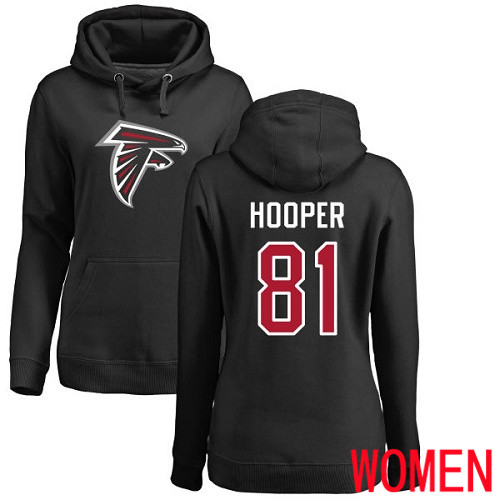 Atlanta Falcons Black Women Austin Hooper Name And Number Logo NFL Football #81 Pullover Hoodie Sweatshirts->women nfl jersey->Women Jersey